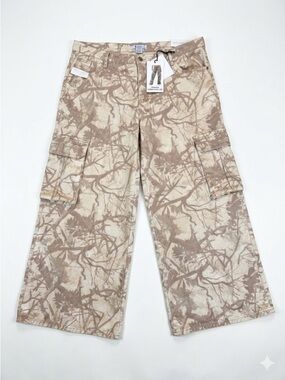 NWT Refrain Camo Wide Leg Cargo Pants Tree Print Luxe Denim Y2K Unisex Sz 17/33